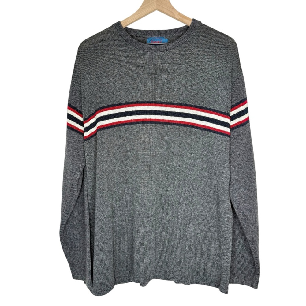 Vintage Men’s Y2K Trap Gray Stripe Sweater size large Made in USA